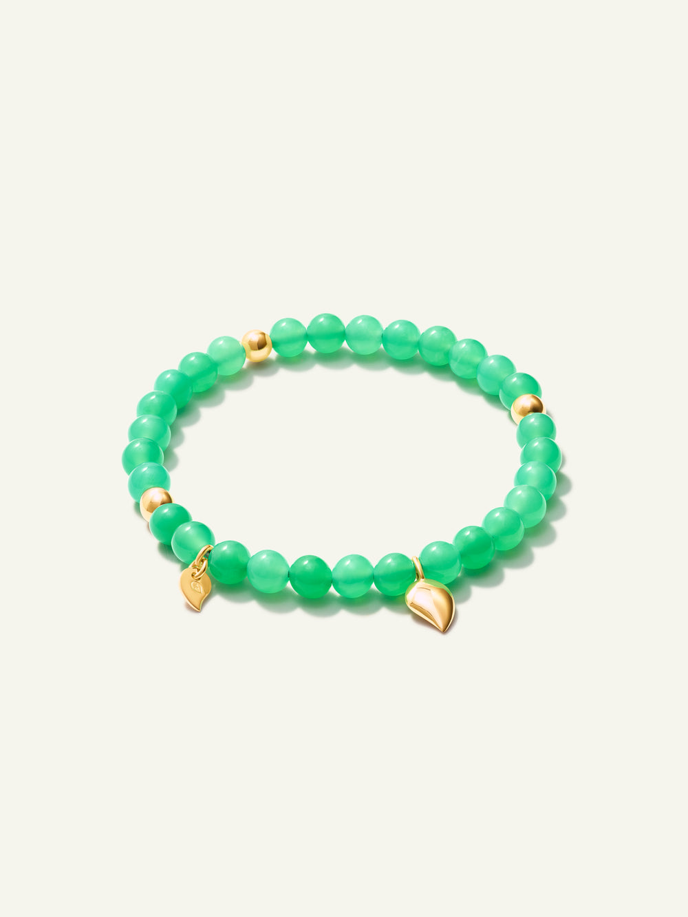 INDIA Medium Bracelet with 18K Gold Beads and Chrysoprase, One Row