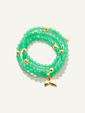 INDIA Bracelet with 18K Gold Beads and Chrysoprase, Three Rows