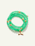 INDIA Bracelet with 18K Gold Beads and Chrysoprase, Three Rows