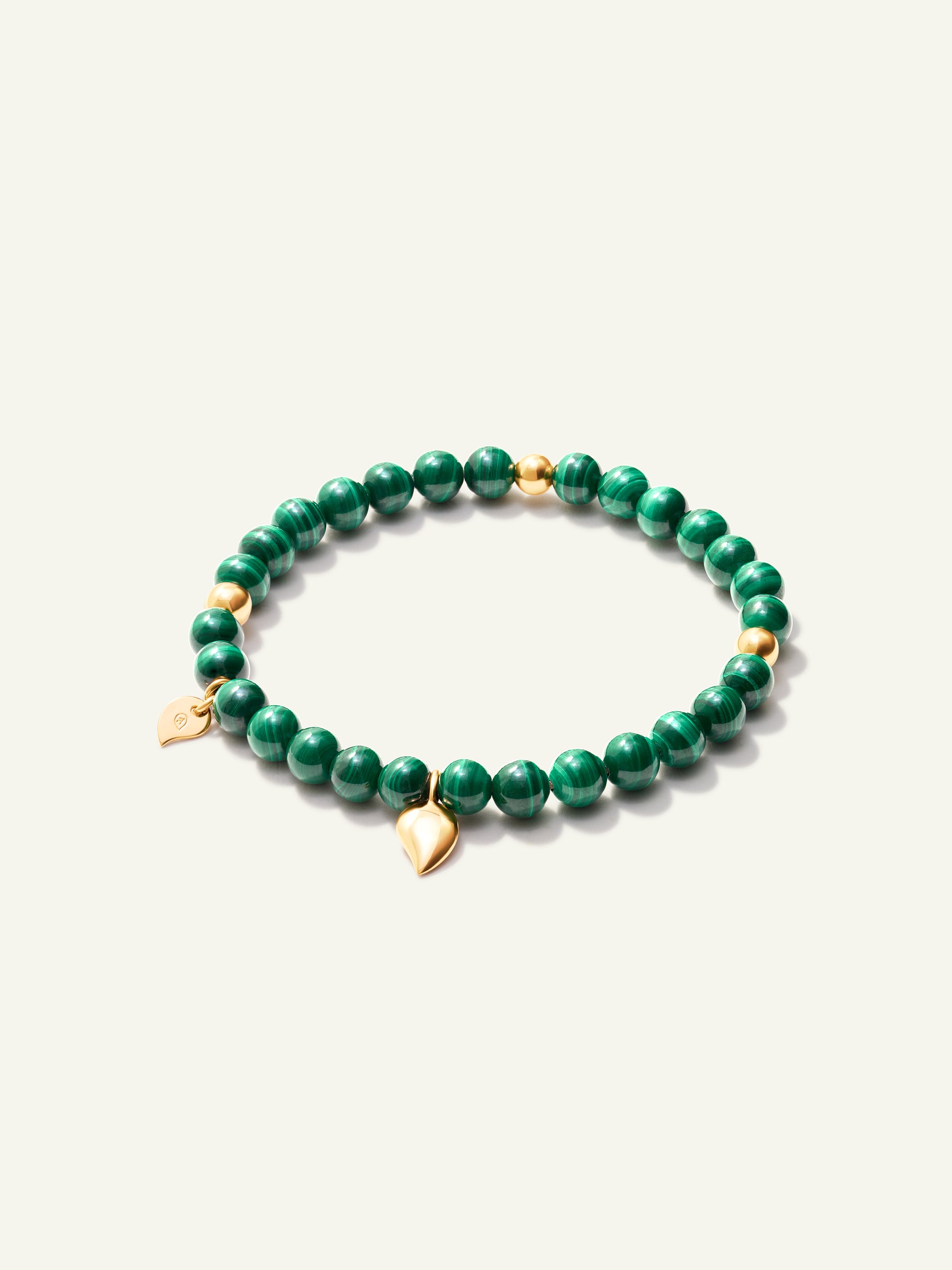 INDIA Bracelet with 18K Gold Beads and Malachite, One Row