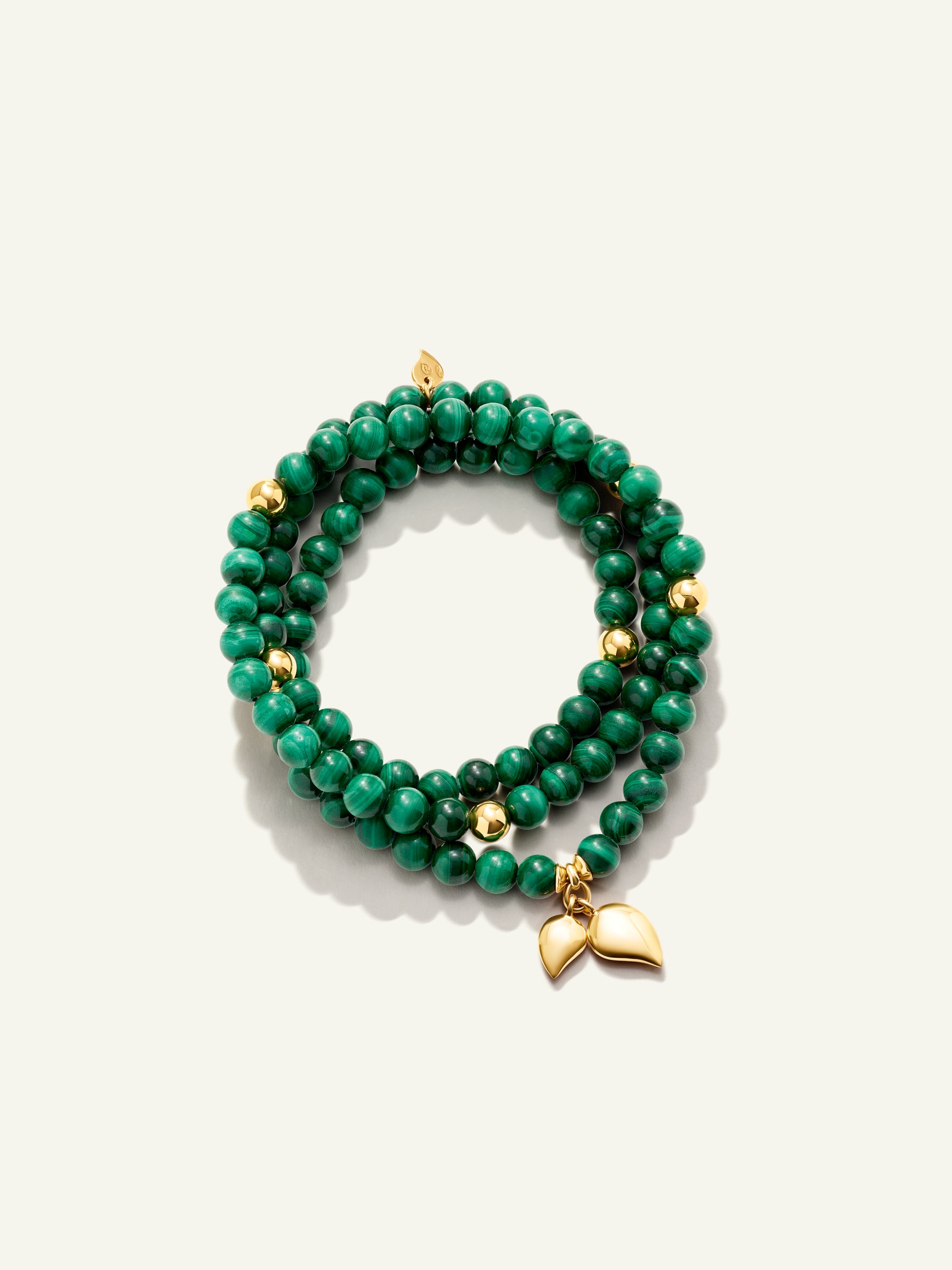 INDIA Armband mit 18K Goldperlen und Malachit, drei Reihen