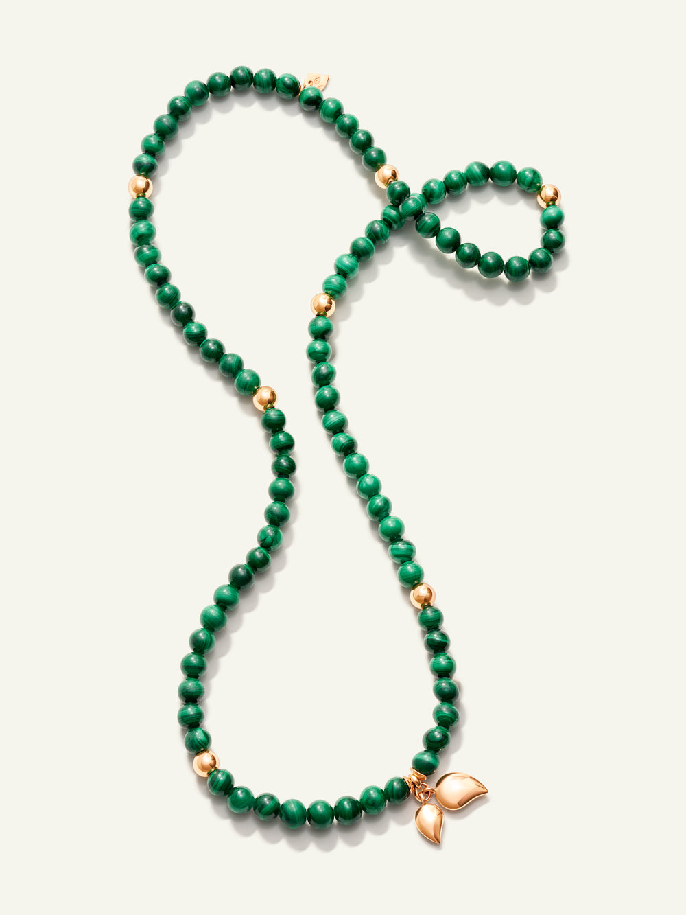 INDIA Medium Bracelet with 18K Gold Beads and Malachite, Three Rows