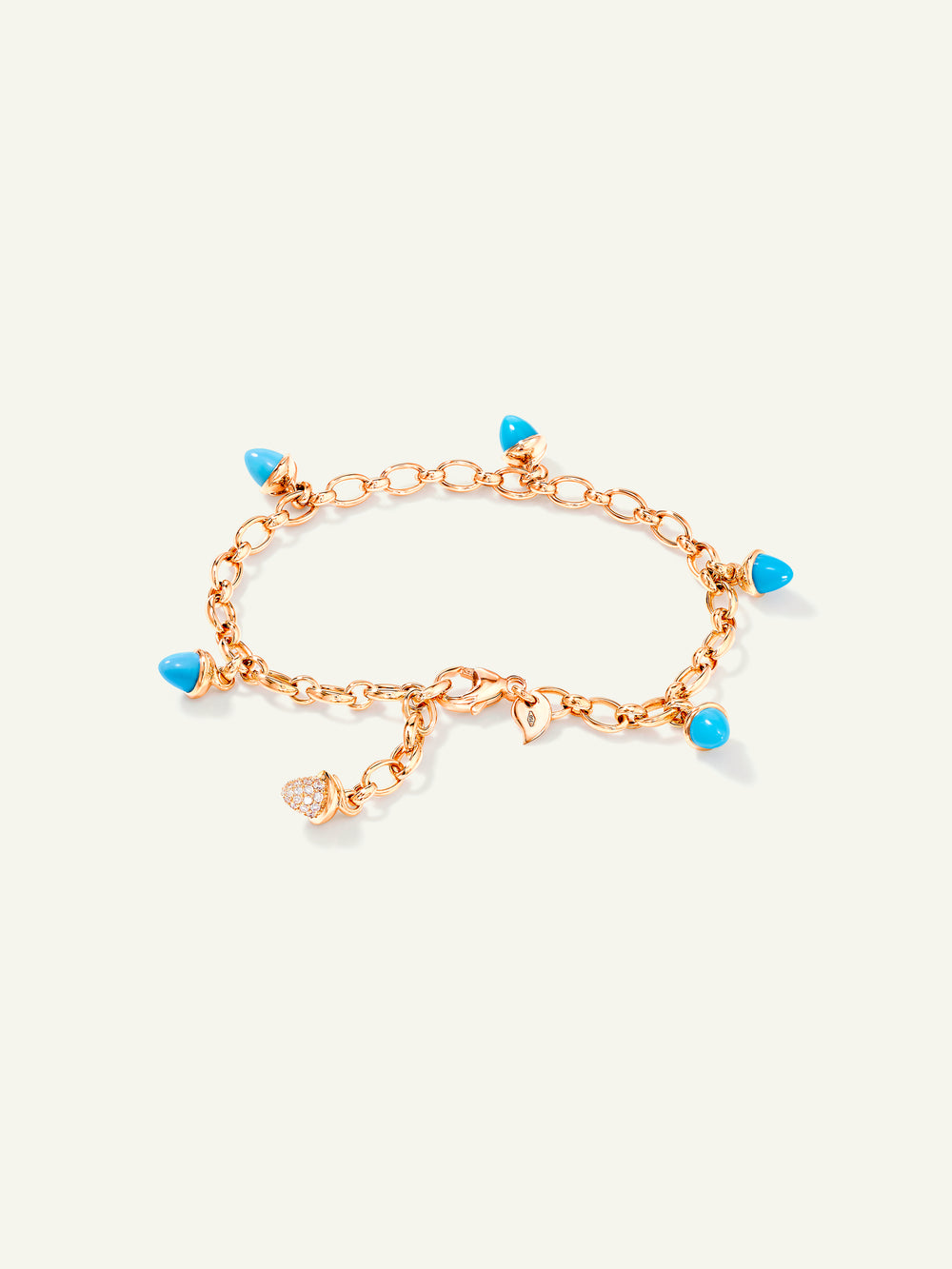 B-MC-Ch-Tur-p-rg | MIKADO Charm Bracelet in 'Turquoise' with Diamond Pavé