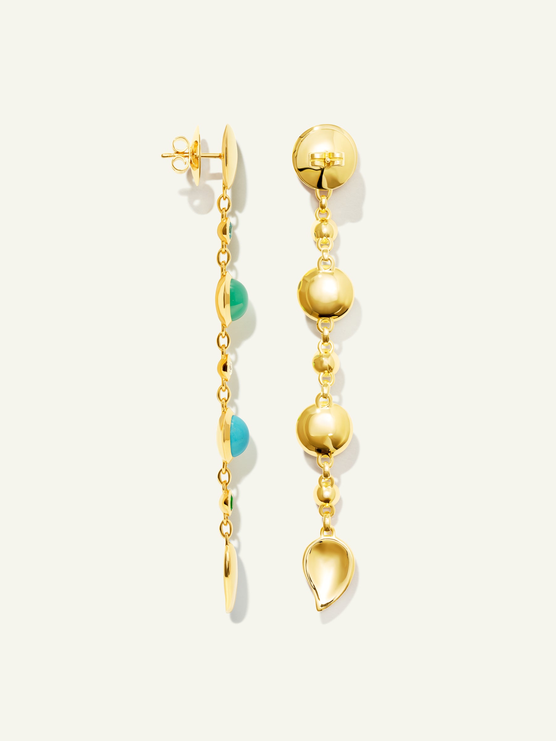 BOUTON Long Earrings in 'Lagoon' with Mixed Gemstones
