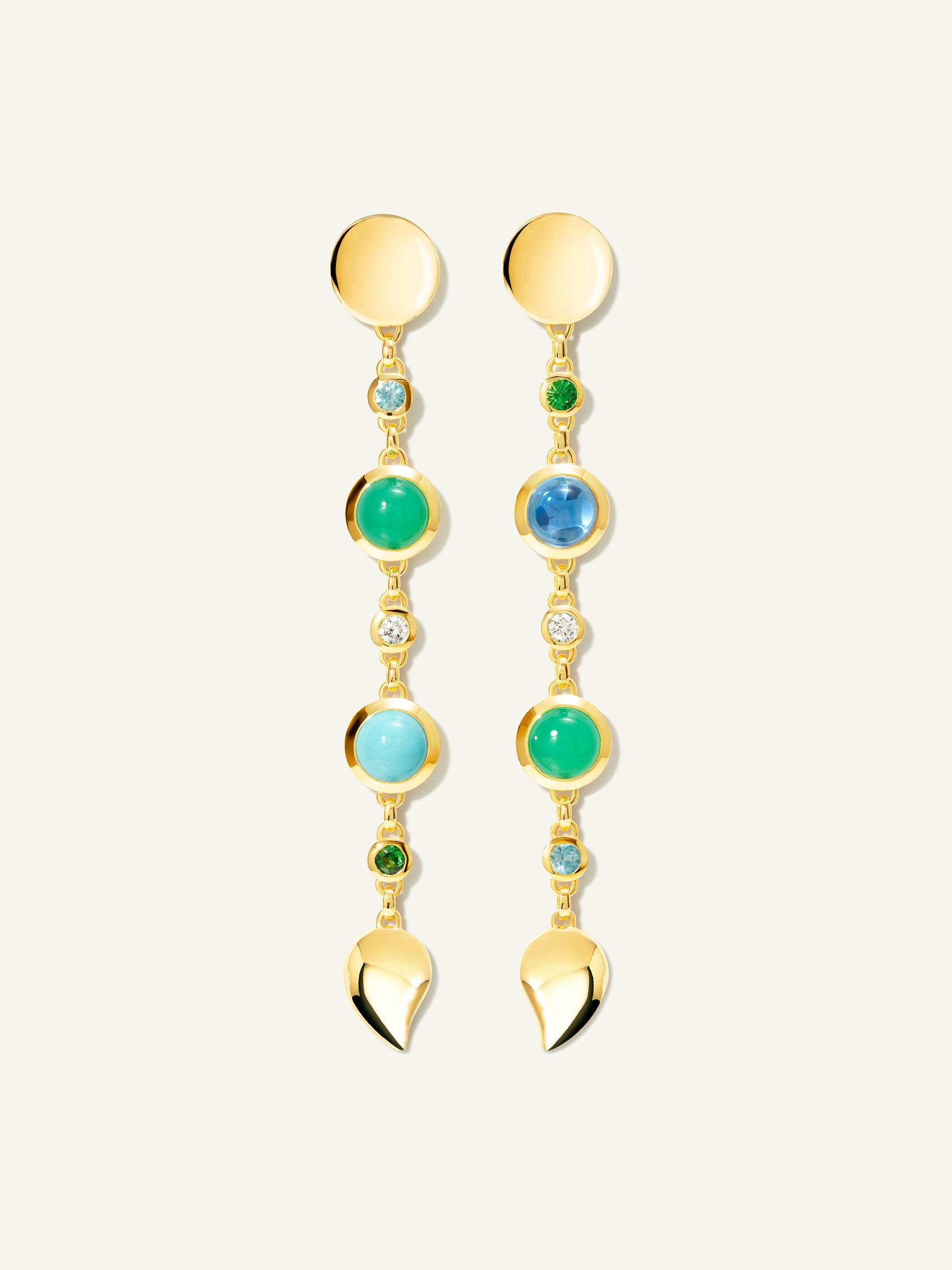 E-BOU-3-Lag-M-yg | BOUTON Long Earrings in 'Lagoon' with Mixed Gemstones