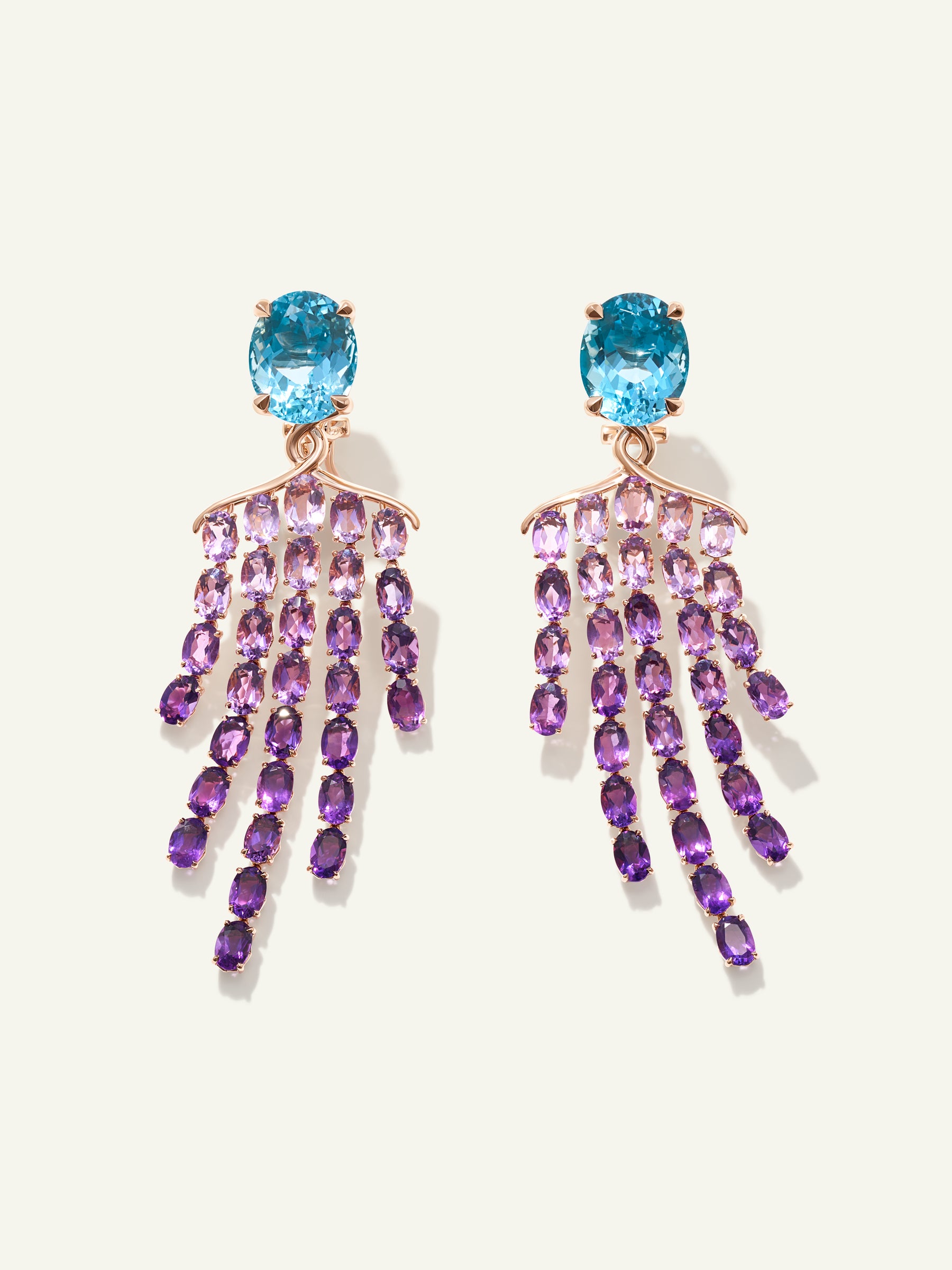 GLAMOUR Waterfall Earrings with Aquamarines and Amethysts