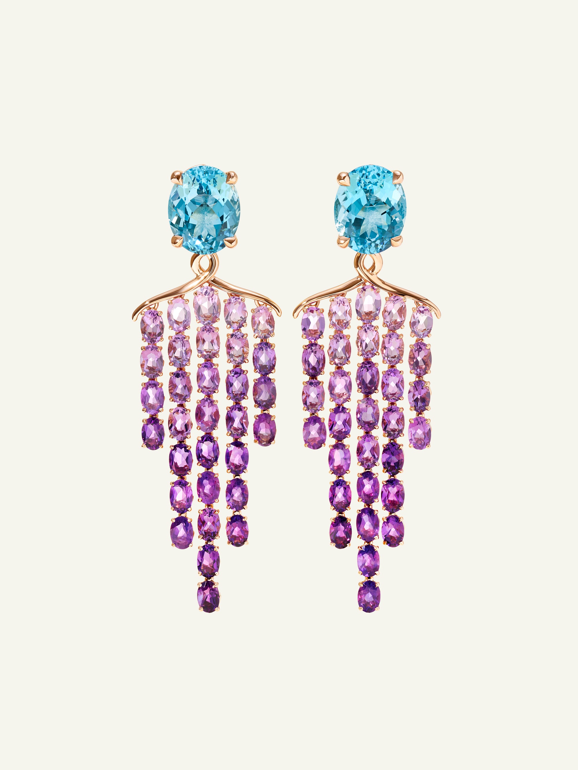 GLAMOUR Waterfall Earrings with Aquamarines and Amethysts