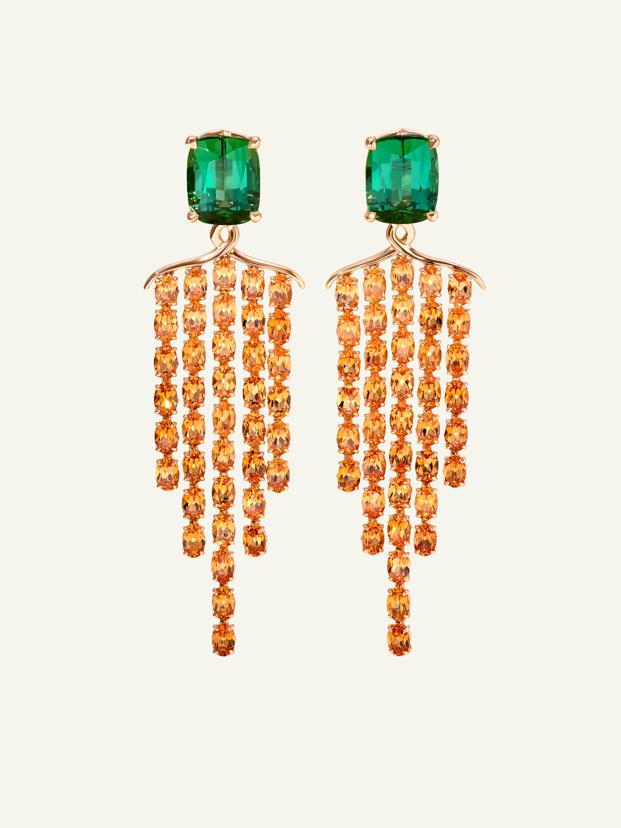 GLAMOUR Waterfall Earrings with Green Tourmalines and Mandarin Garnets