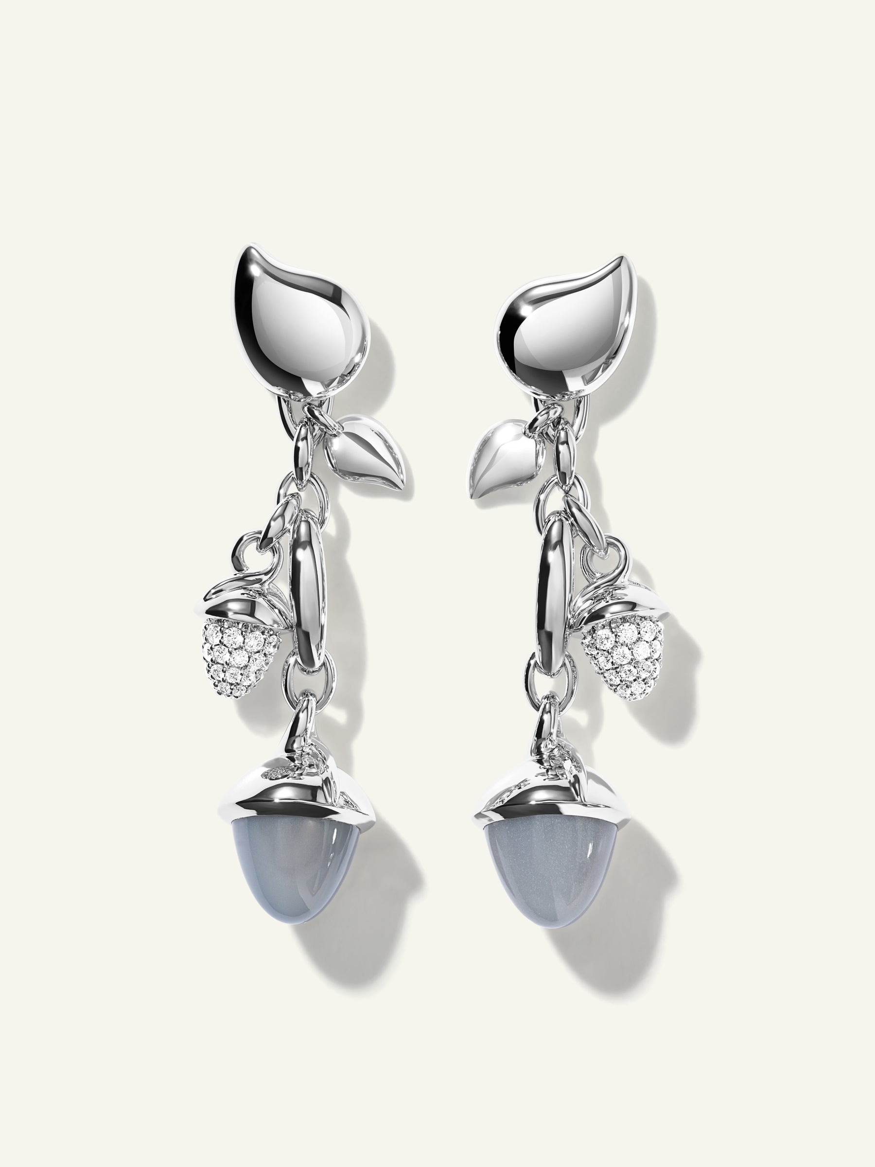 MIKADO Dangling 2 Acorn Earrings in 'Cashmere' with Diamond Pavé