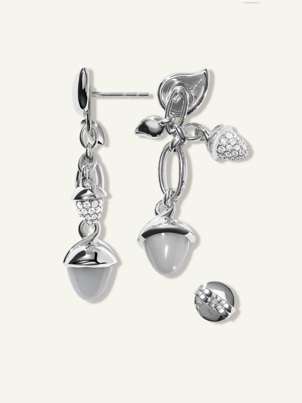 MIKADO Dangling 2 Acorn Earrings in 'Cashmere' with Diamond Pavé
