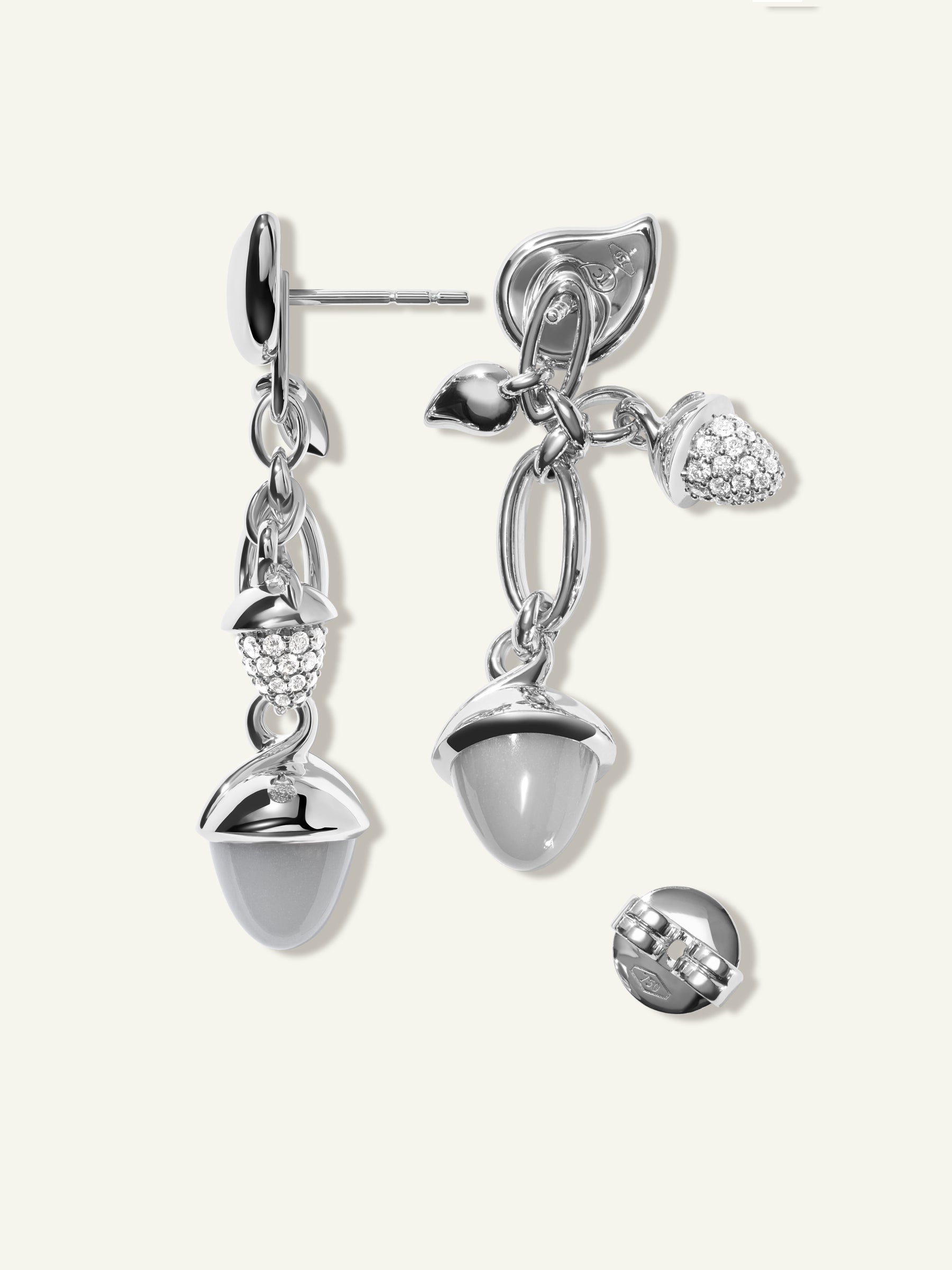 MIKADO Dangling 2 Acorn Earrings in 'Cashmere' with Diamond Pavé