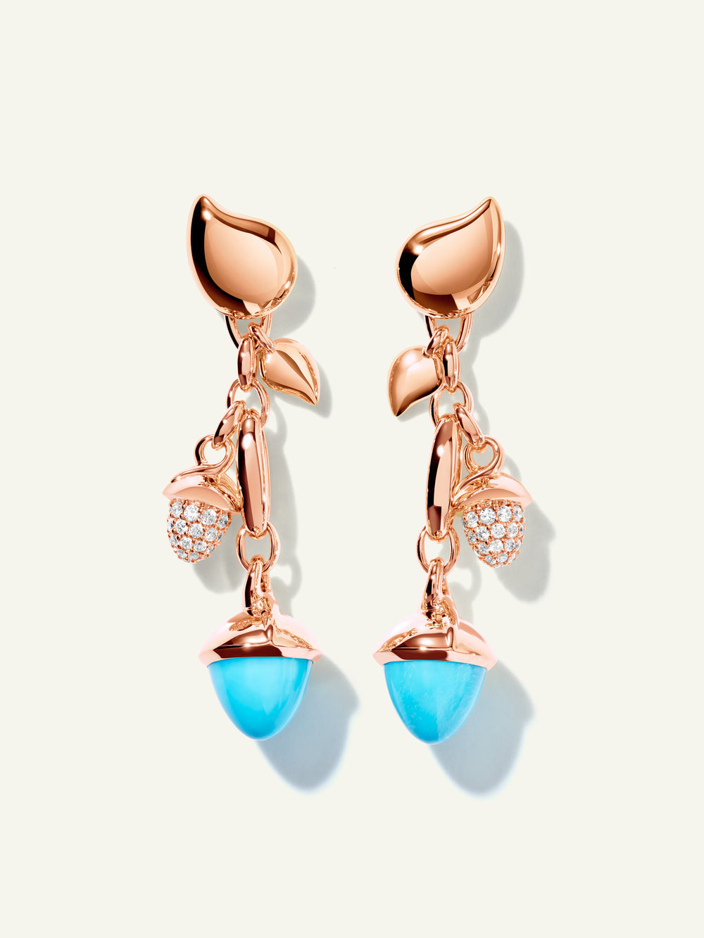 MIKADO Dangling 2 Acorn Ohrringe in 'Turquoise' mit Diamond Pavé