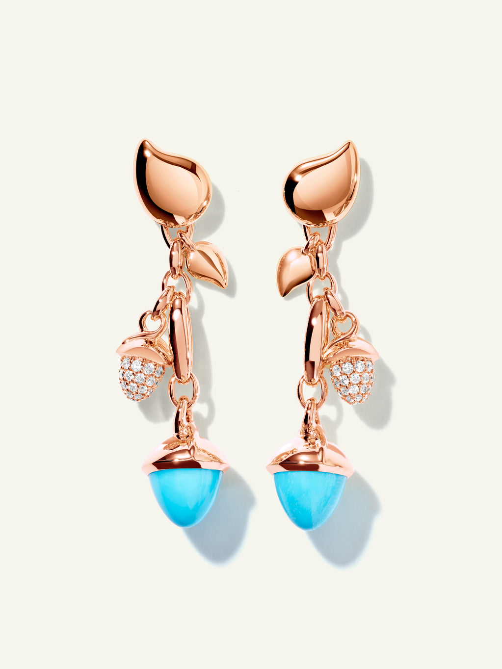 MIKADO Dangling 2 Acorn Earrings in 'Turquoise' with Diamond PavŽ