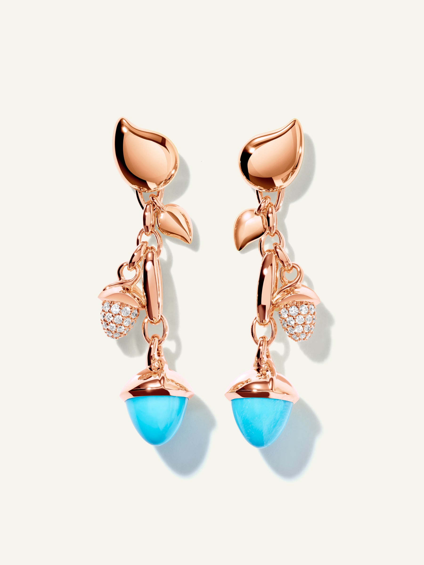 MIKADO Dangling 2 Acorn Earrings in 'Turquoise' with Diamond PavŽ