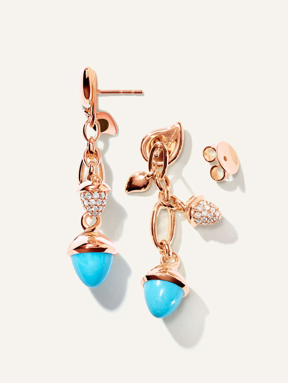 MIKADO Dangling 2 Acorn Ohrringe in 'Turquoise' mit Diamond Pavé