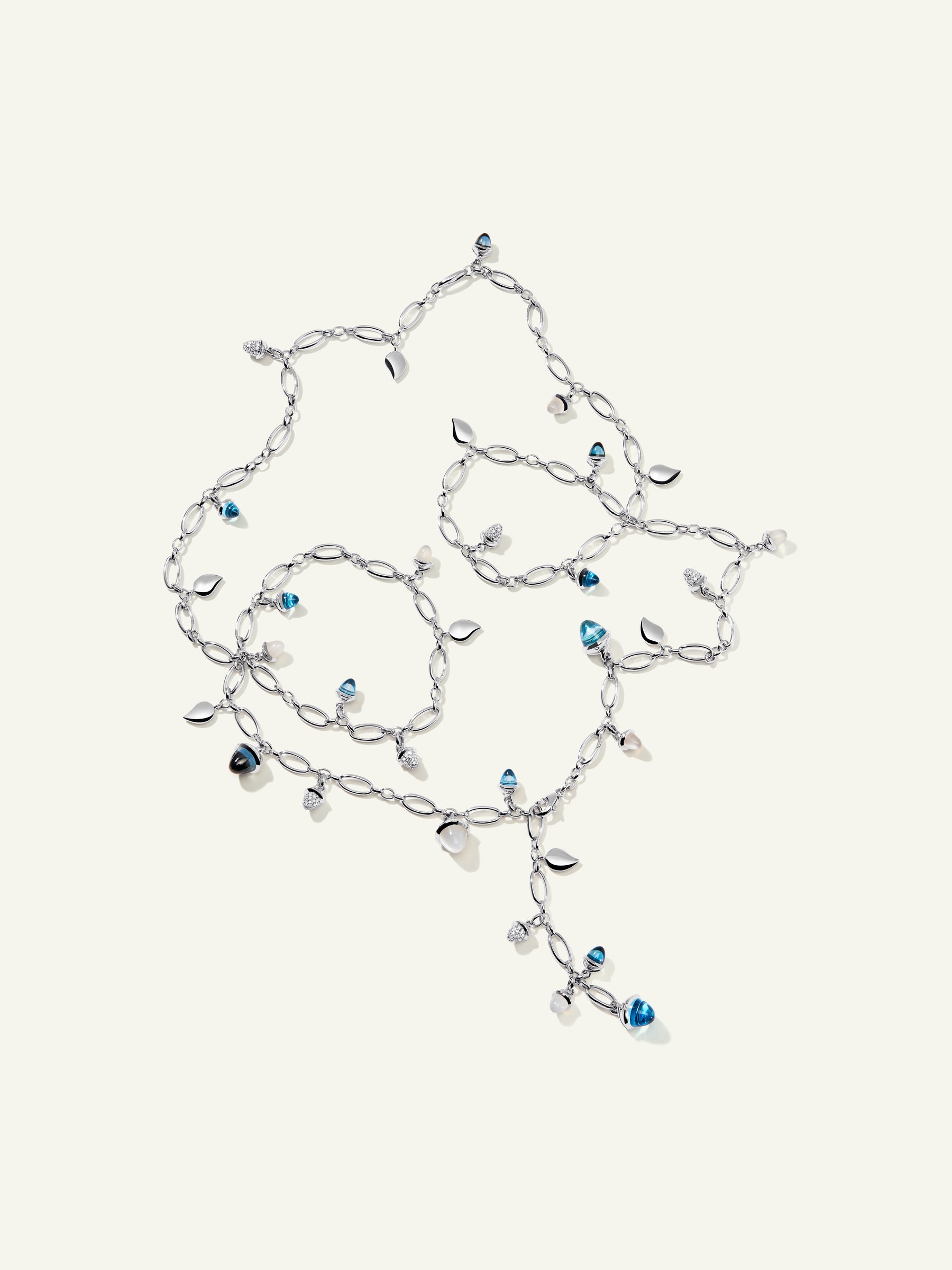 MIKADO Necklace, 100 cm in 'Ocean' with Diamond Pavé