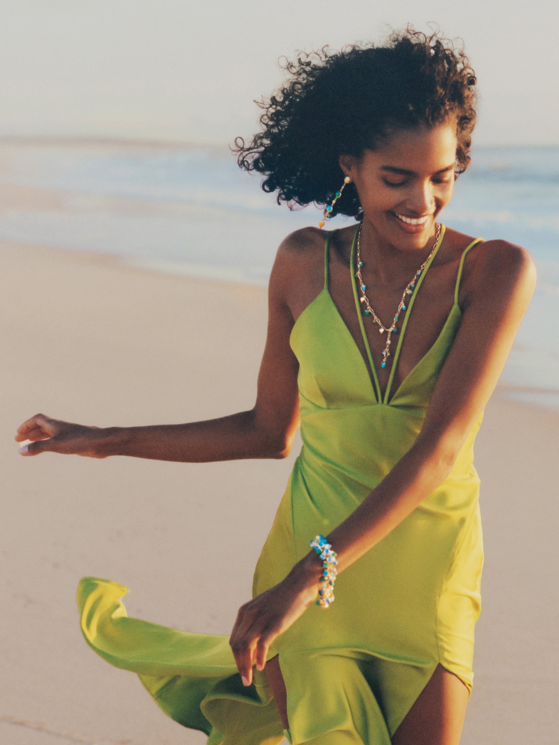 MIKADO Necklace, 56 cm in 'Lagoon' with Diamond Pavé