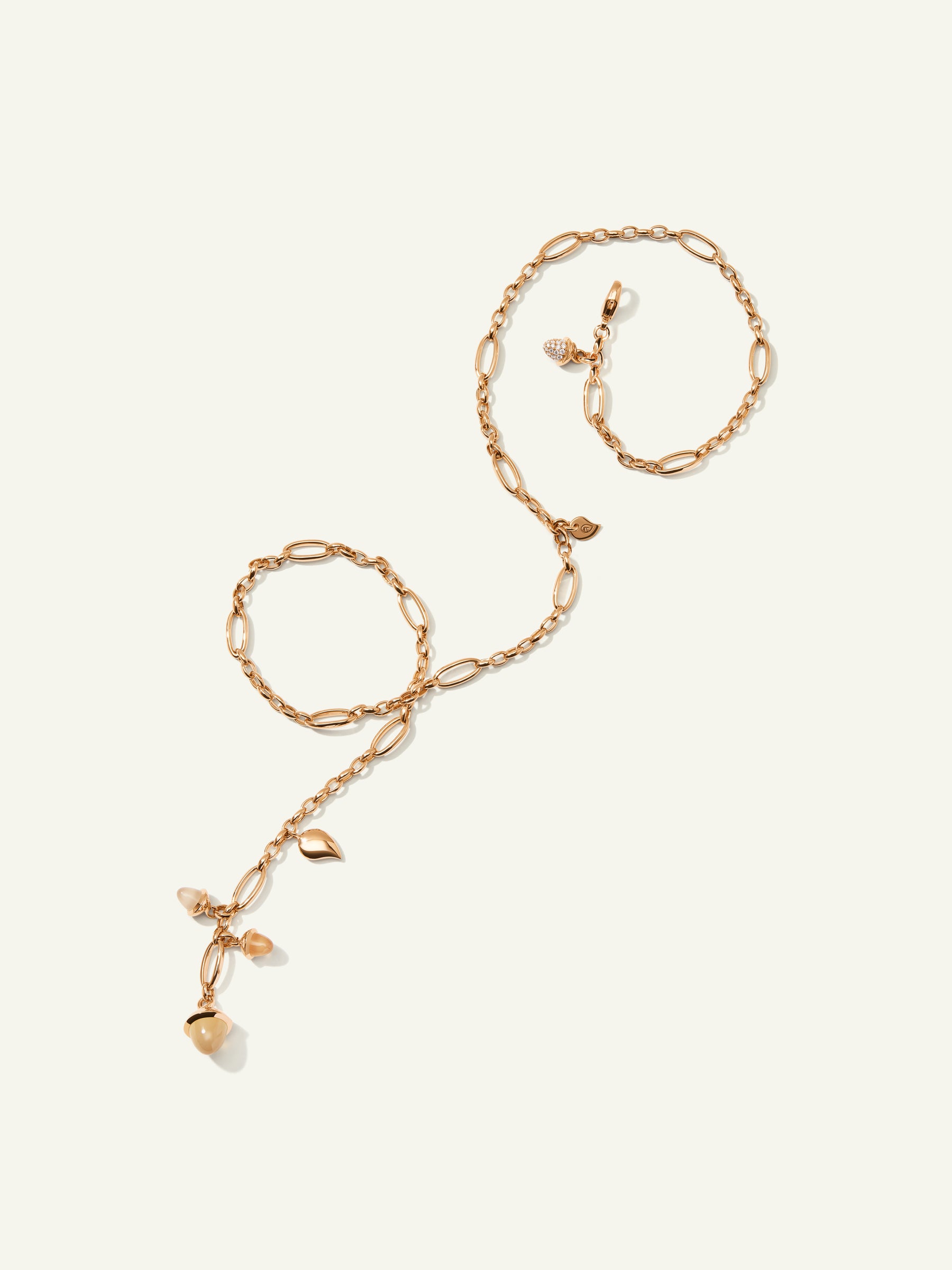 MIKADO Delicate Necklace, 51 cm in 'Camel' with Diamond Pavé