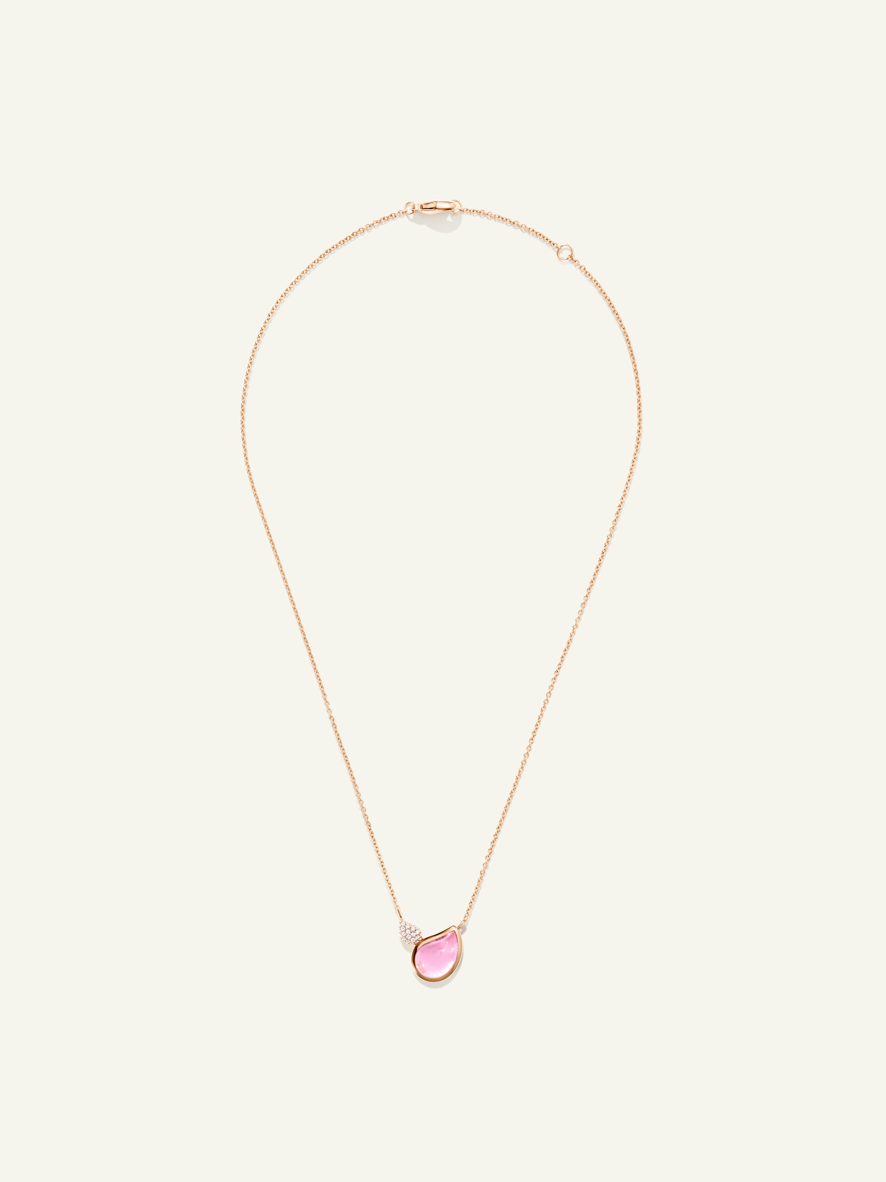 N-Sig-2Dr-TuRo-prg | Necklace SIGNATURE 2 Drops Tourmaline rose / Diamond Pavé