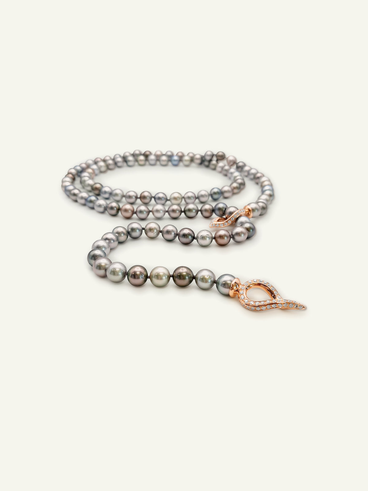 N-Tah-104-p-rg | Necklace Tahitian Pearls round multicolor in 18K Rose Gold
