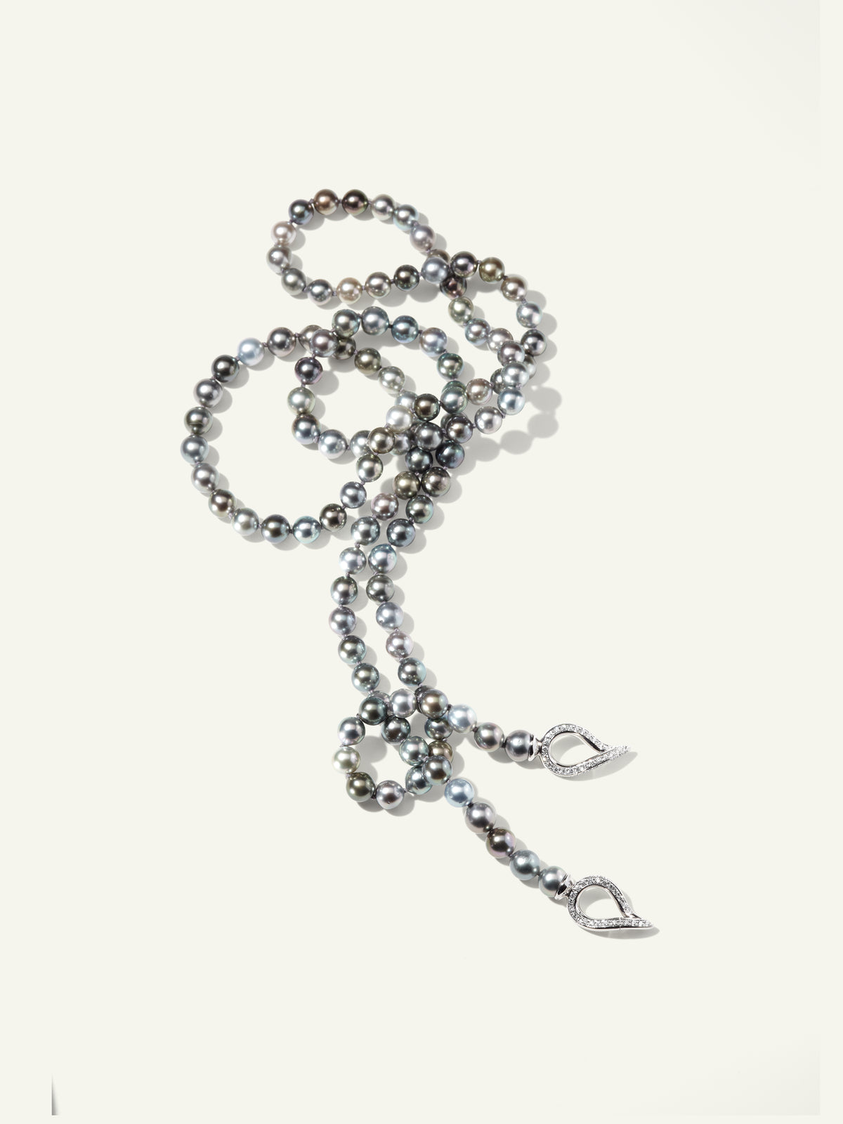 N-Tah-112-p-wg | Necklace Tahitian Pearls round multicolor in 18K White Gold