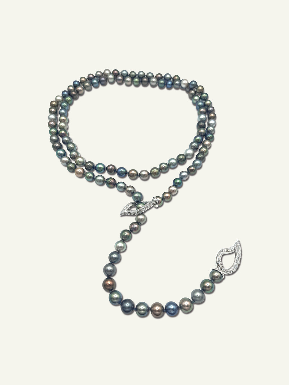 N-Tah-116-p-wg | Necklace Tahitian Pearls round multicolor in 18K White Gold