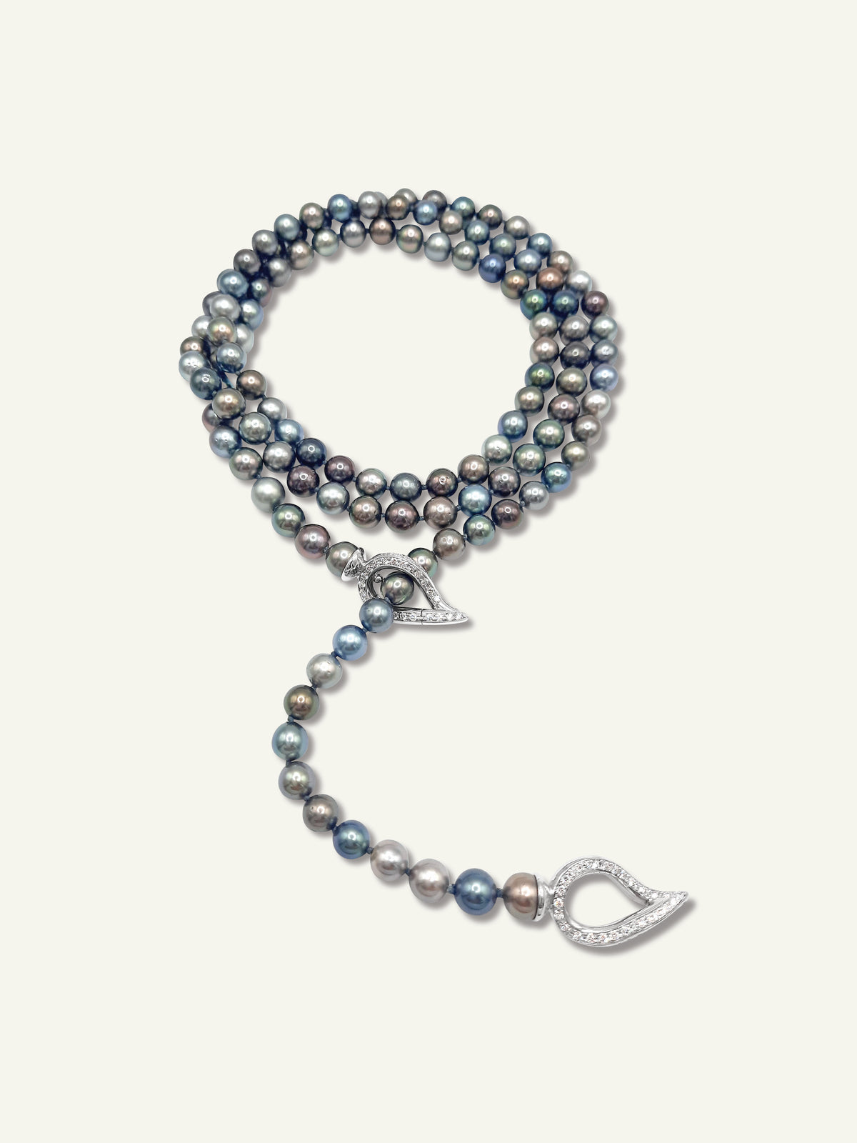 N-Tah-118-p-wg | Necklace Tahitian Pearls round multicolor in 18K White Gold