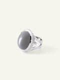 Ring CUSHION small Moonstone grey with Diamond Pavé