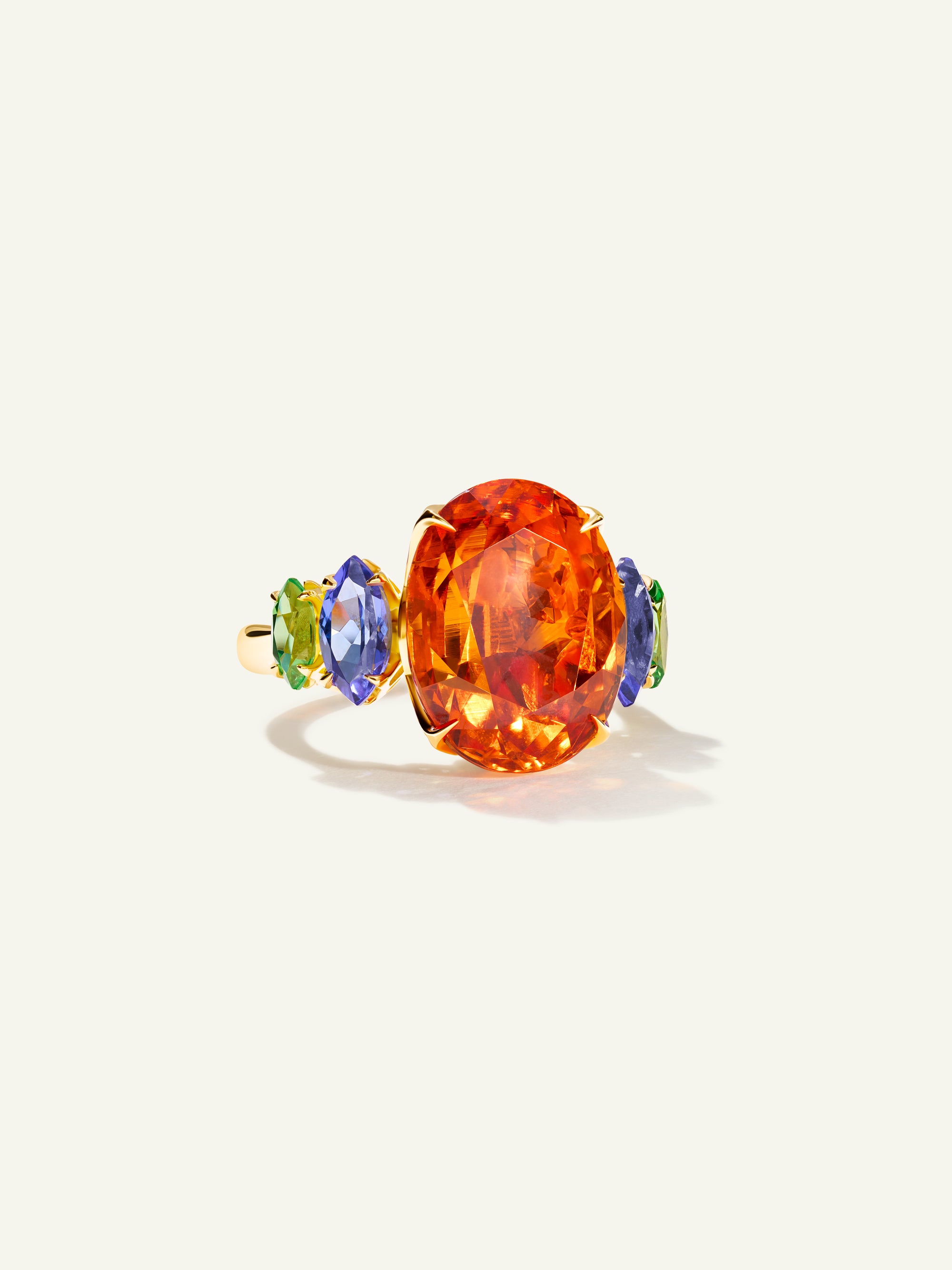 GLAMOUR Ring mit Mandarin Granat, Tansaniten und Tsavoriten