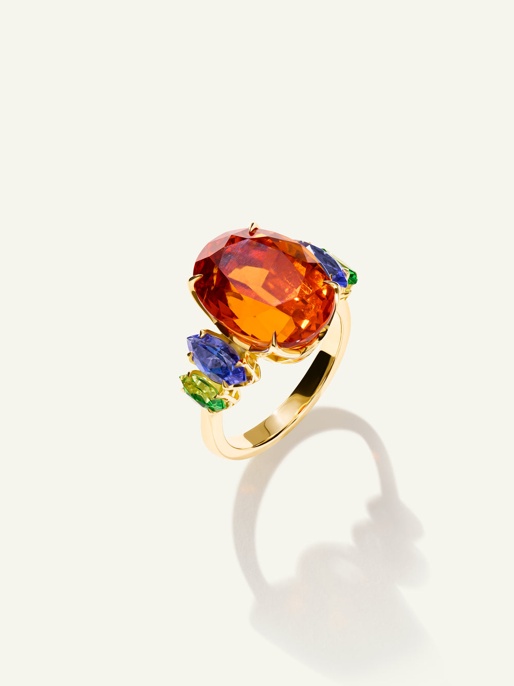 GLAMOUR Ring mit Mandarin Granat, Tansaniten und Tsavoriten